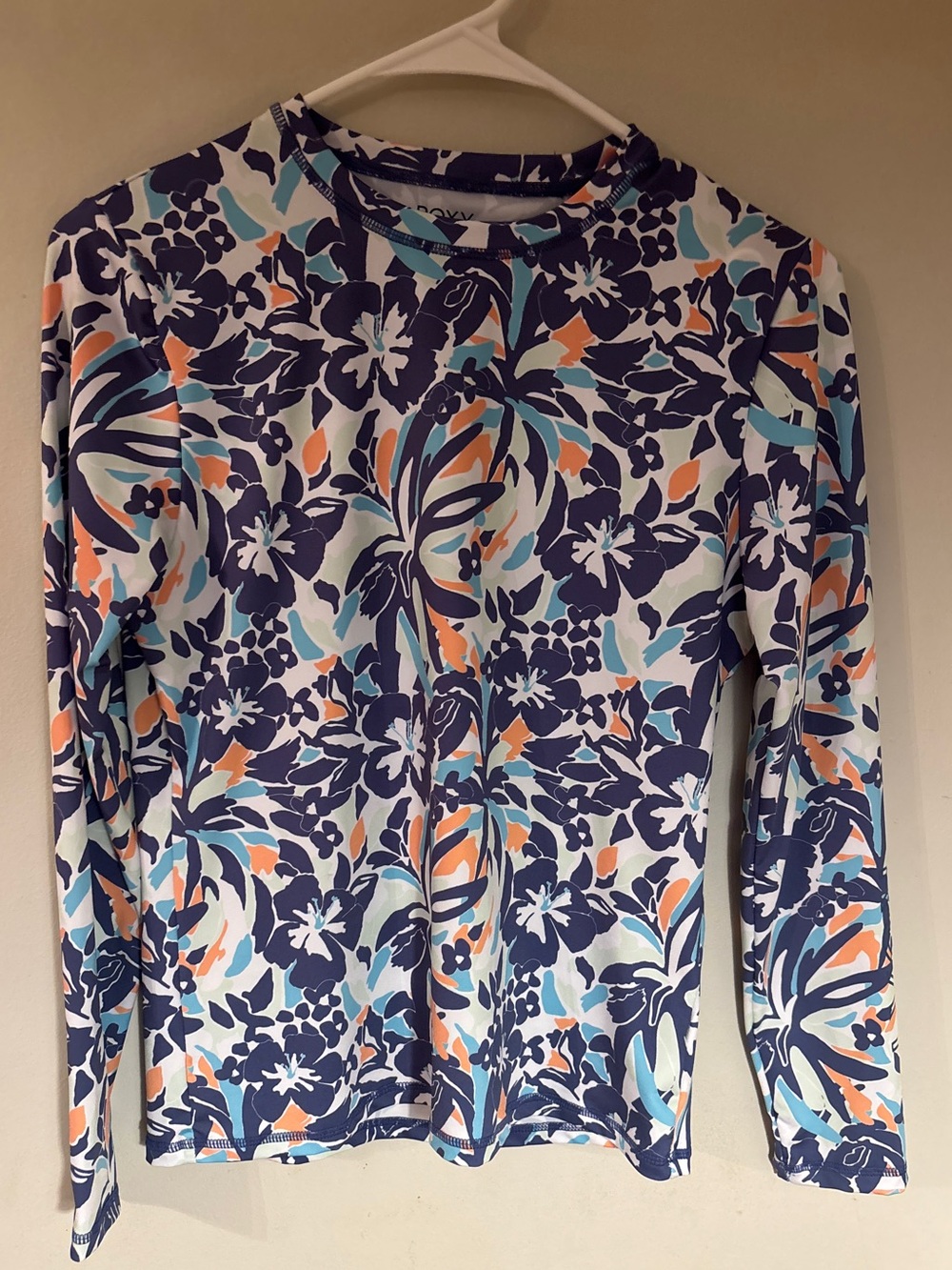 Roxy Women’s Floral Long Sleeve Rash Guard Swim Top XS Blue Tropical UPF Surf